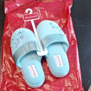American Girl Teal Embroidered Kids Slippers